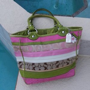 COACH Pink Green Patchwork Signature Handbag Tote